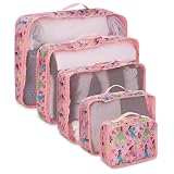 Disney Princess Cinderella Packing Cubes - Winnie the Pooh, Minnie Mickey Stitch 5 Piece Packing Cubes Compression - Travel Essential Accessories - Luggage Suitcase Organizer Set - For Kids, Adults