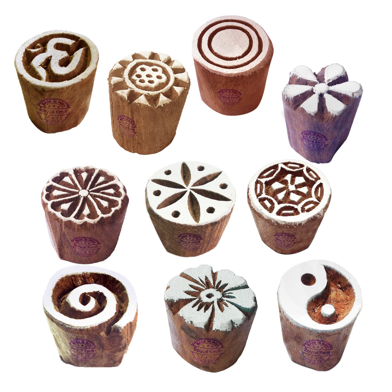 Textile Wood Blocks Handmade Small Round Shape Printing Stamps (Set of 10) Htag2104