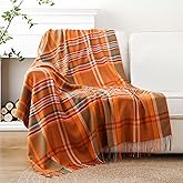 BATTILO HOME Orange Plaid Throw Blanket for Couch - Fall Throw Blanket - Lightweight Buffalo Plaid Blanket Throw Checkered Blanket for Bed, Sofa, Chair,Home Decor, Fall Decor
