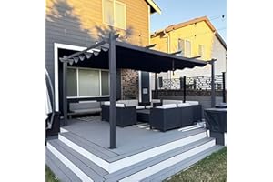 PURPLE LEAF 10' X 13' Outdoor Retractable Pergola with Sun Shade Canopy Patio Metal Shelter for Porch Garden Beach Pavilion Grill Gazebo Modern Yard Grape Trellis Pergola, Gray