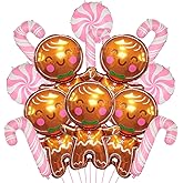 13Pcs Gingerbread Balloons and Candy Cane Foil Balloons for Pink Christmas Gingerbread Decorations, Christmas Candy Cane Birthday Baby Shower Party Decorations