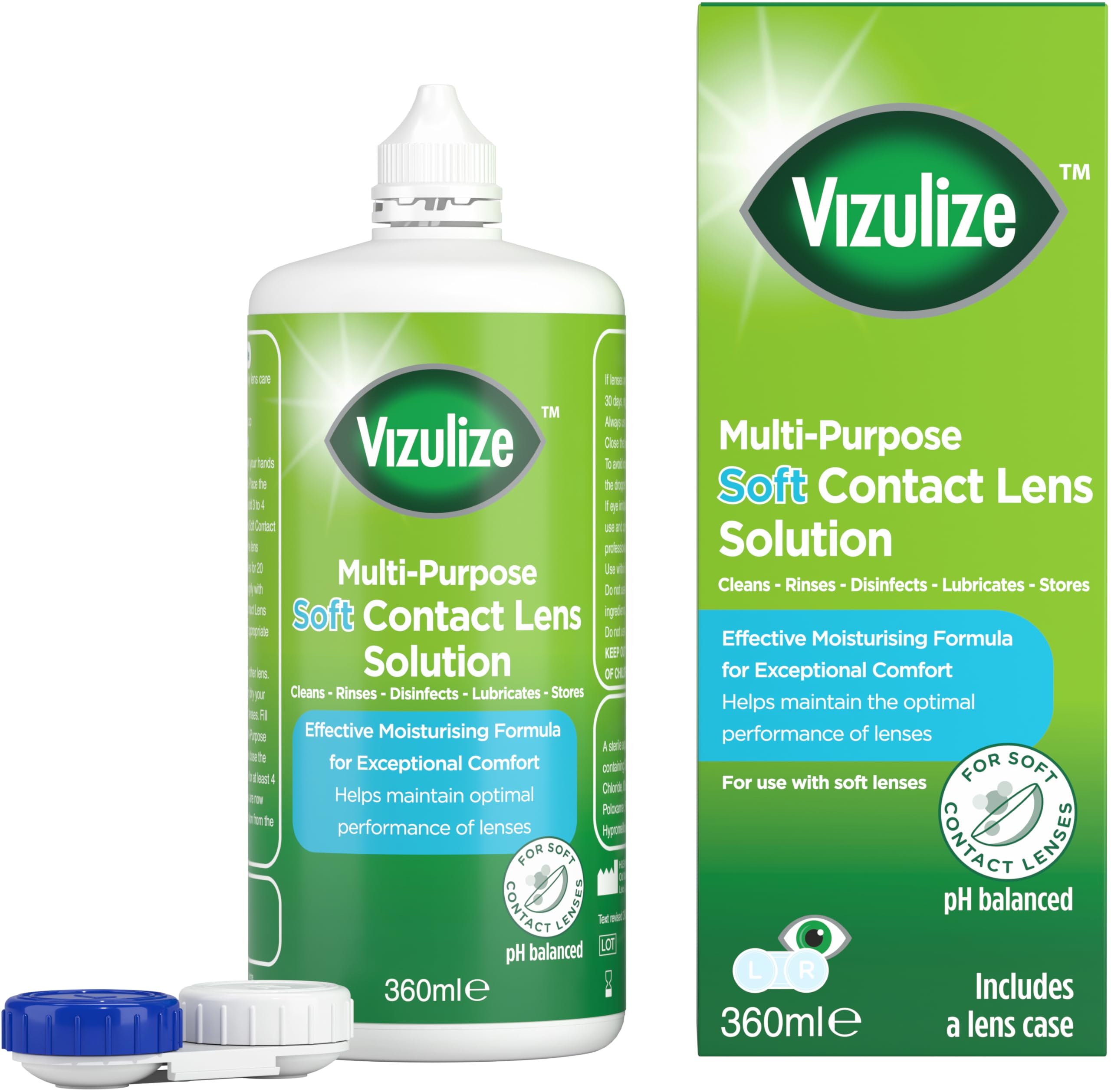 Vizulize All in One Soft Contact Lens Solution 360ml - Gentle on Soft lenses, cleans, rinses. disinfects and lubricates for optimal comfort - Lens case included