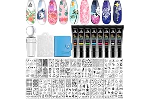 Biutee Nail Stamper Kit 15pcs Nail Art Stamp Plate 8pcs Stamp Gel Polish 1pcs Nail Stamper Scraper Set with Storage Bag, Nail Stamp Template Kit Flower Lace Animal Star Christmas Design