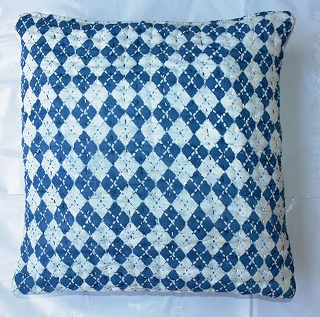 Amazon 伝統的なジャイプールインディゴカンタブロックプリントクッションカバー 手作りのカンタワーク枕カバー16 X 16装飾スロー枕 インドの屋外用クッション 自由ho放に生きる枕シャム 枕カバー ピローケース オンライン通販
