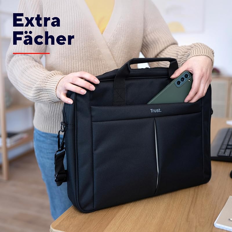 Primo Laptoptasche 16 Zoll, Tasche mit Schultergurt, Schwarz