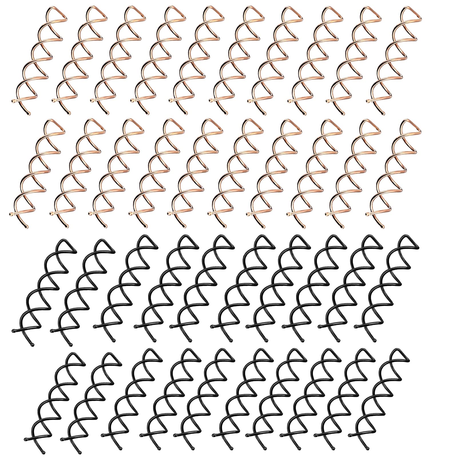 Spiral Hair Pin, Twist Screw Hair Pins 40Pcs Metal Mini Spin Clip Non-Scratch Hair Pins for Buns Rounded Tips Bobby Pins DIY Hair Style(Black, Rose Gold)