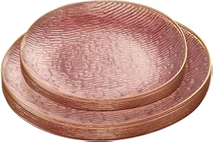 PLASTICPRO 24 Pieces Elegant Plastic Plates for Party Pink with Gold Rim Includes 7" inch and 10" inch Fancy Plastic Plates Disposable Dinnerware