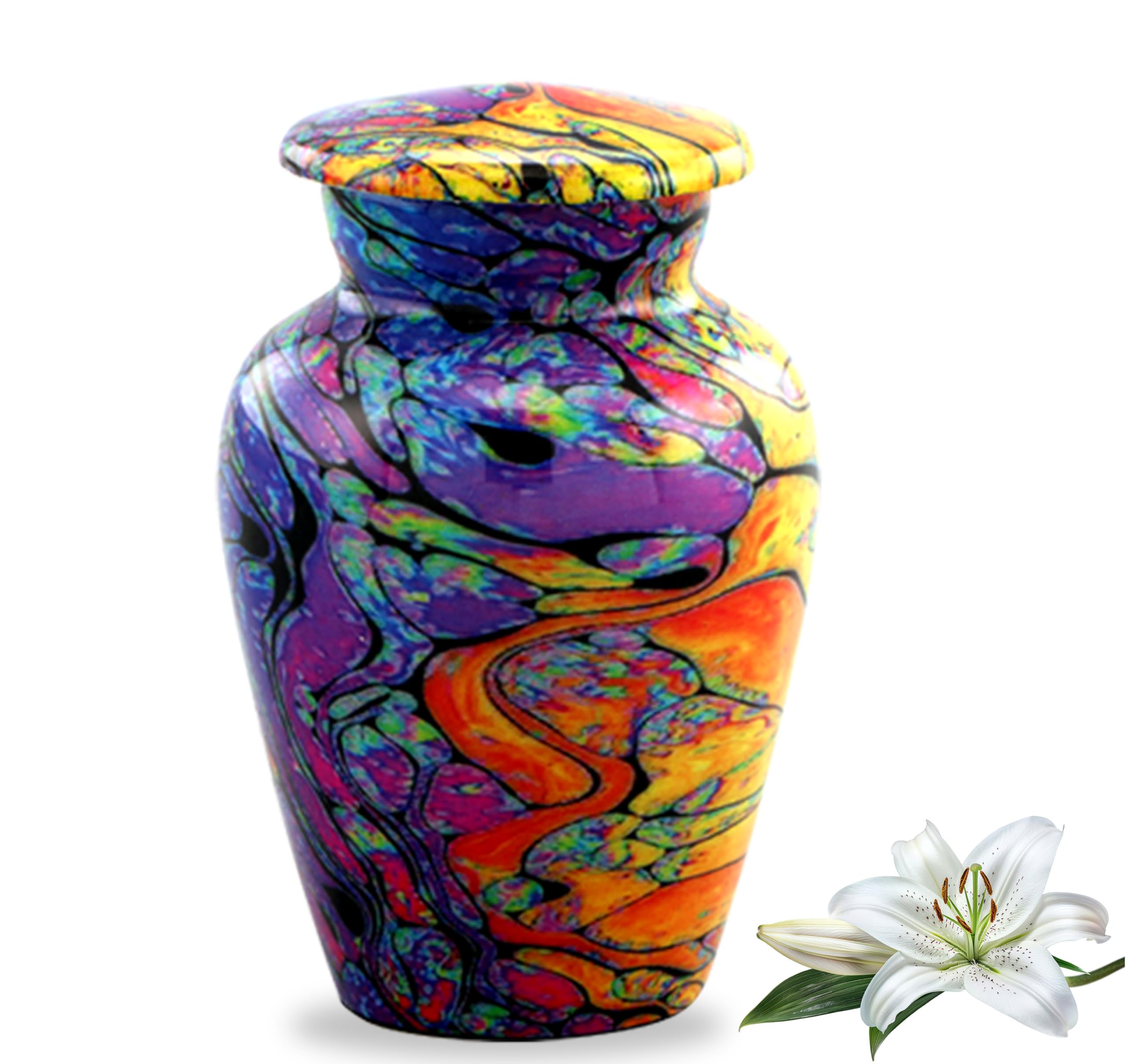 Modern Print Keepsake Urn - Colorful Mini Cremation Urn for Ashes - Handcrafted Tie Dye With Velvet Box & Bag (Funeral and Memorial Sharing)