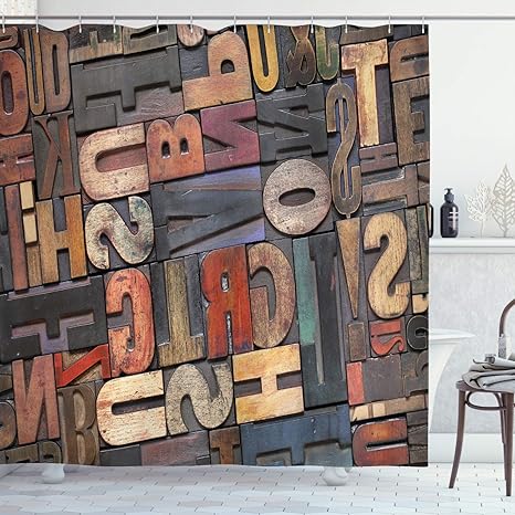Amazon Com Ambesonne Modern Shower Curtain Antique Letterpress Printing Blocks With Colors Grunge Typography Art Image Cloth Fabric Bathroom Decor Set With Hooks 70 Long Multicolor Home Kitchen
