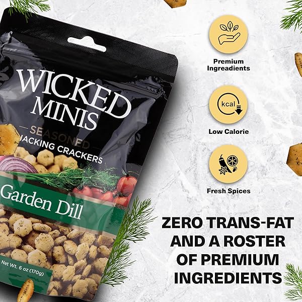WICKED MINIS SOUP & OYSTER CRACKERS – SALTINE & SALTED FLAVORED MINI PUFFED SOUP, SAVORY SNACKING MIX, SEASONED CROUTONS SALAD TOPPERS, CRACKERS FOR CHILI 6OZ (GARDEN DILL)