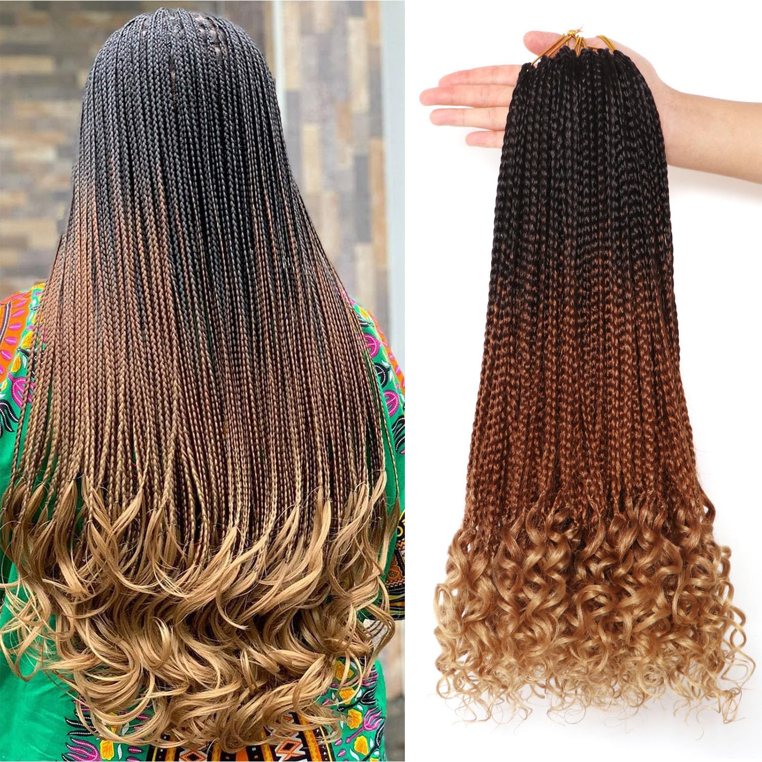 LLZBEAUTYHair 7 Packs/Lot Crochet Braids Box Goddess Hair with Curly Ends 3S Wavy Extensions for Black Women (#1B) (24 Inch (Pack of 7), #1B-30-27) — image 1