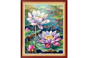 Findvoor Stamped Cross Stitch Kits for Beginners Full Range of Cross Stitching Embroidery Pattern for Kids or Adults, 11CT DIY Needlepoint Embroidery Starter Kits-Lotus Dragonfly 16x20 inch