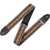 Levy's Vintage Hootenanny Series 2" 60s Style Jacquard Weave Guitar Strap with (4) Guitar Pick Holder Genuine Leather End