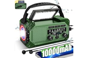 GINESBE 10000mAh Emergency Weather Radio with Solar Charging, Hand Crank Solar Portable AM/FM/NOAA Radio LED Flashlight Reading Lamp Compass Phone Charger SOS Alarm for Outdoor Camping