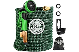 CYCODO Expandable Garden Hose 50FT,Water Hose with 10 Function Spray Nozzle,Lightweight & No-Kink Flexible Garden Hose,Retractable Hose With 3/4" Solid Brass Fittings and Nano Latex Core,Leakproof(Green)