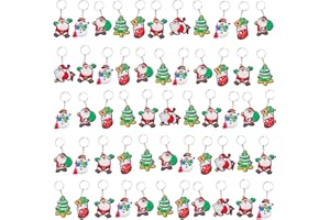 Veryrich 55pcs Cartoon Keychain for Christmas Party Favors, Mini Cute Keyring for Classroom Prizes, Birthday Christmas New Year Party Favors Gift, Key Chains Goodie Bag Stuffers Supplies, 6 Colors