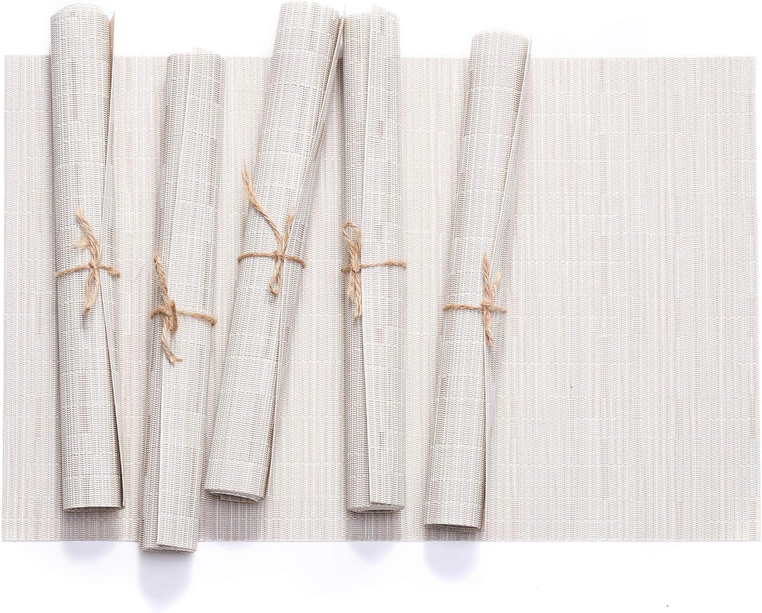 LOHAS Home 6pcs PVC Place Mats Crossweave Woven Vinyl Placemat Washable PVC Table Mats for Kitchen Dining Table (Beige)