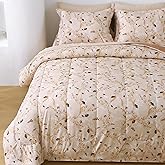 lasoftan Floral Queen Comforter Set with Sheets, 7 Piece Luxury Vintage Bedding, Soft Microfiber Bed in a Bag, Cozy Lightweight Bed Set, Beige Flower Botanical