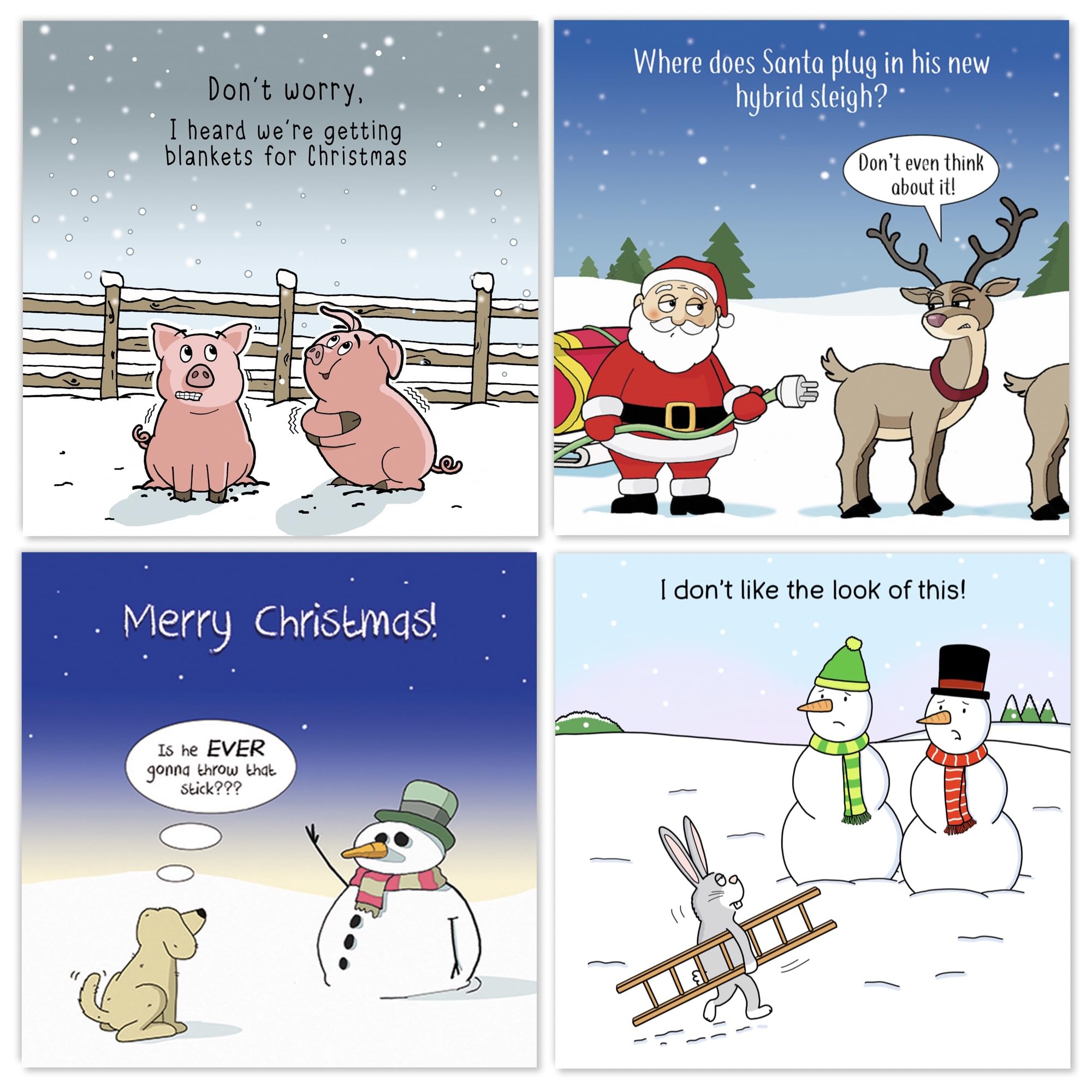 Twizler Funny Christmas Cards Pack of 8-8 Different Funny Designs - 8 Pack of Humour Merry Christmas Cards - Funny Xmas Cards Multipack