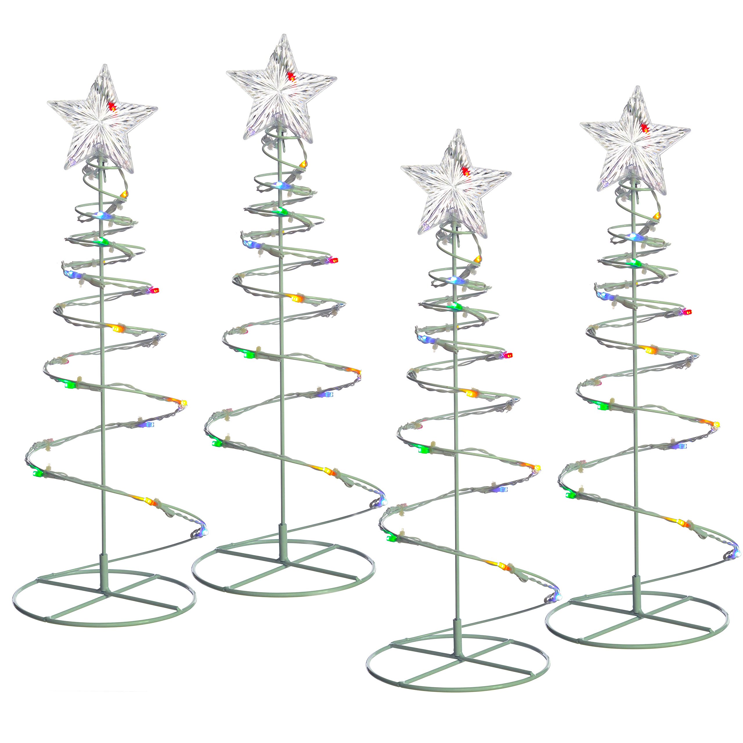 WeRChristmas 55 cm Spiral Trees Christmas Lighting with 8 Function Controller, Set of 4, Multi-Colour