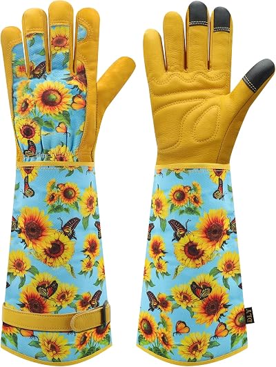 DLY Gardening Gloves for Women Thorn Proof Long Leather Gloves Medium