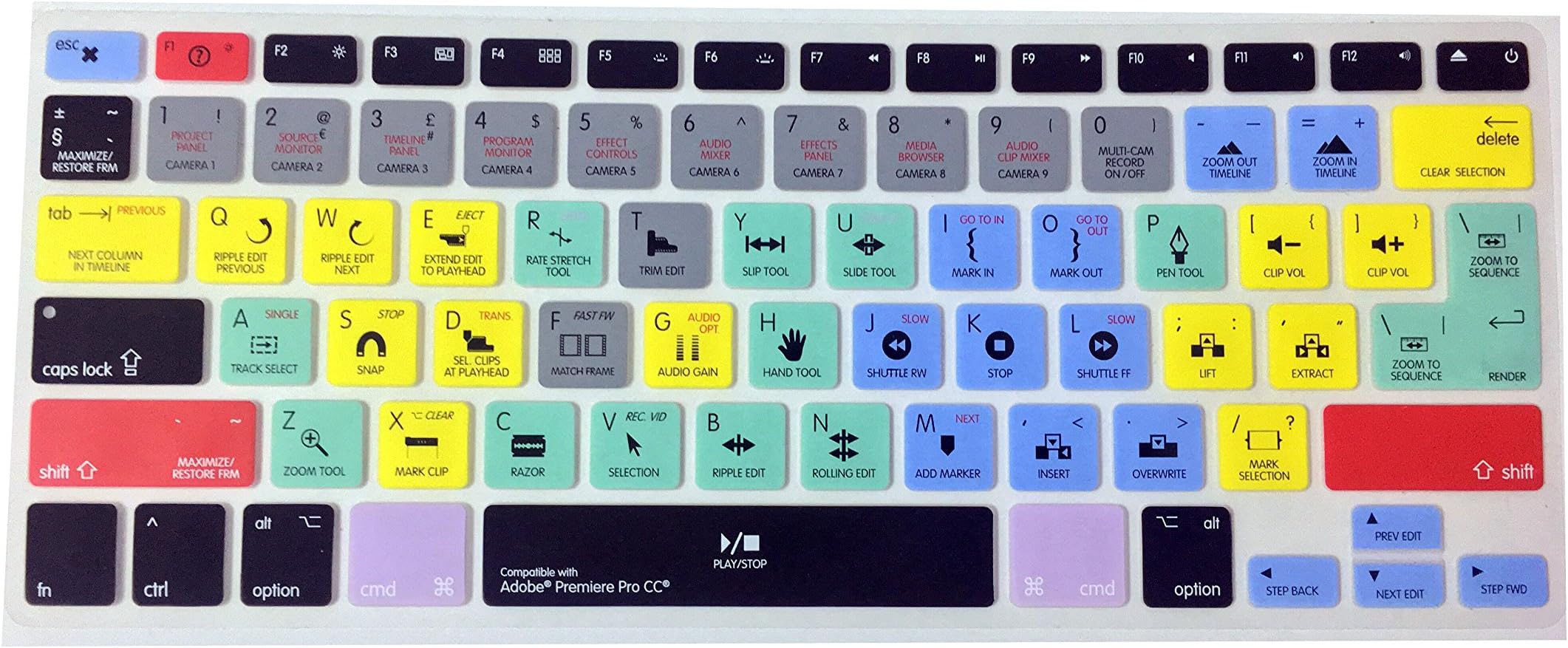Adobe Shortcut Keyboard , Premiere Pro CC Hot Keys Silicone Mac Keyboard Skin For Macbook Air 13 & Macbook Pro 13 15 17, Retina (US / European ISO Keyboard) (EU/US Both)