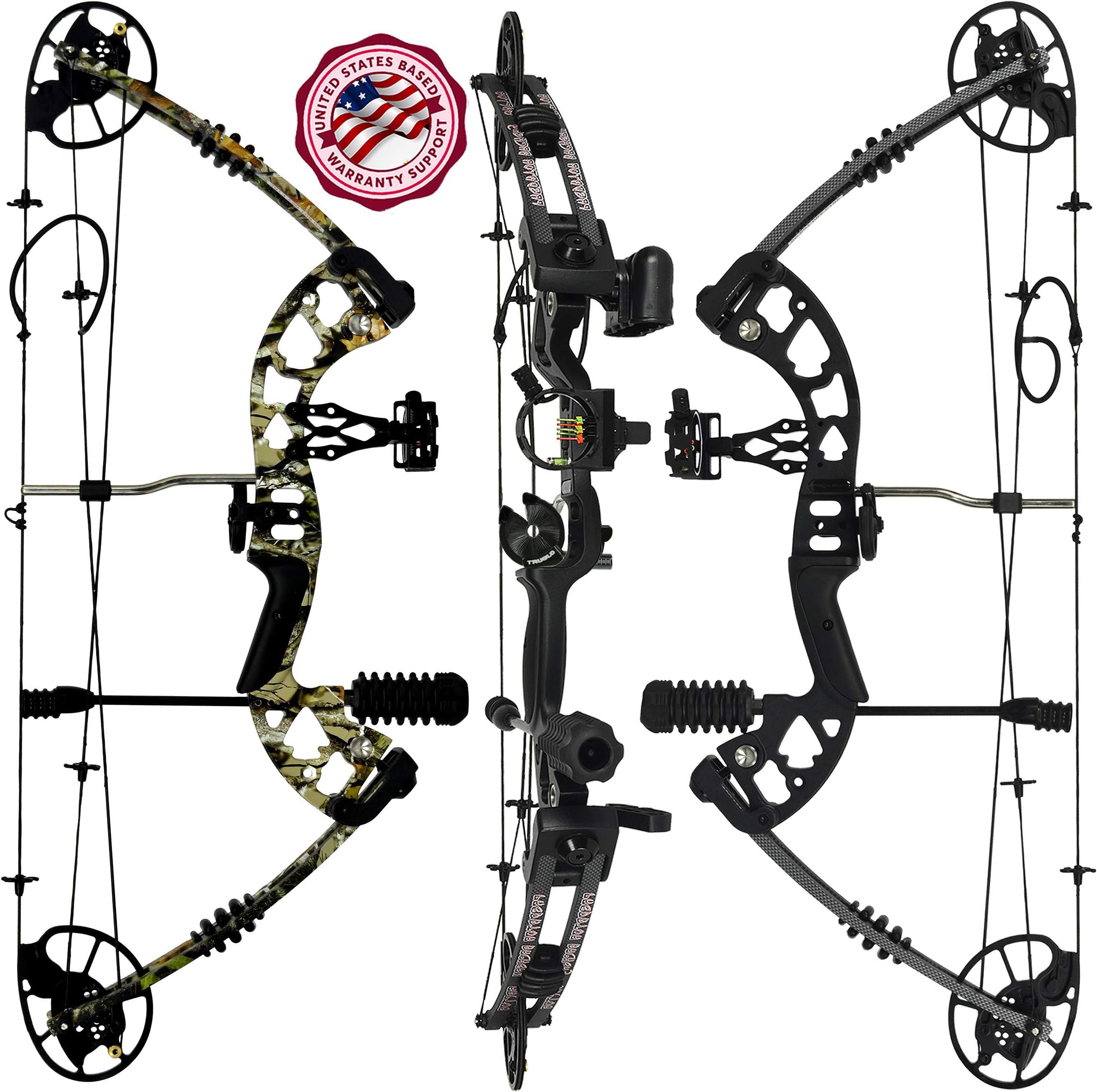 Predator Archery Raptor Compound Hunting Bow Kit: Limbs Made in USA | Fully Adjustable 24.5-31” Draw 30-70LB Pull | Up to 315 FPS & Guarantee | 5 Pin Lighted Sight, Rest, Quiver | W String Stop