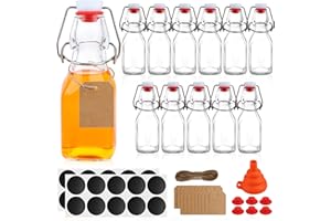 UrSpeedtekLive 12 Pack 4oz Swing Top Glass Bottles, 125ML Square Bottles with Airtight Stoppers for Kombucha, Kefir, Vanilla 