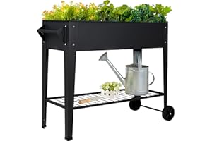 LEETOLLA Elevate 32" Tall Raised Garden Bed Outdoor with Wheels & Shelf for Mobility, 400LBS Capacity, Anti-Rust Steel Planter Box for Vegetables/Herbs, Patio-Balcony-Backyard
