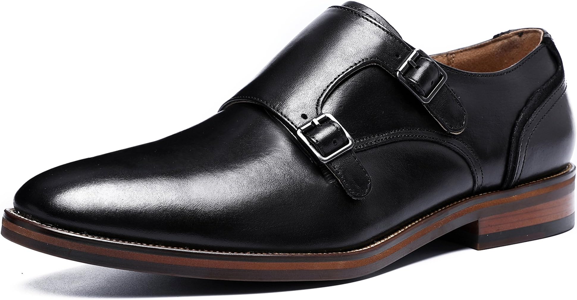DESAIMen's Brogues Wingtip Double Monk Strap Derbys Buckle Leather Loafers Business Wedding Dress Shoes