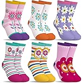 hometrixx 6 Pairs Kids Girls Socks Cartoon Fun Multicolor Flowers Breathable Crew Sock aged for 2-11 Years