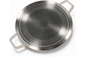 Zunate Korean Grill Pan, Stainless Steel Nonstick BBQ Griddle with Dual Handles, Round 15.0in Design for Induction Cooktop an
