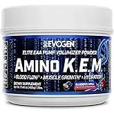 Evogen Amino K.E.M. - EAA & BCAA Powder Pump Volumizer | BCAAs Amino Acids Supplement for Blood Flow, Muscle Growth, & Hydration | Blueberry Apple | 30 Servings