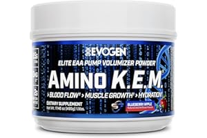 Evogen Amino K.E.M. - EAA & BCAA Powder Pump Volumizer | BCAAs Amino Acids Supplement for Blood Flow, Muscle Growth, & Hydration | Blueberry Apple | 30 Servings