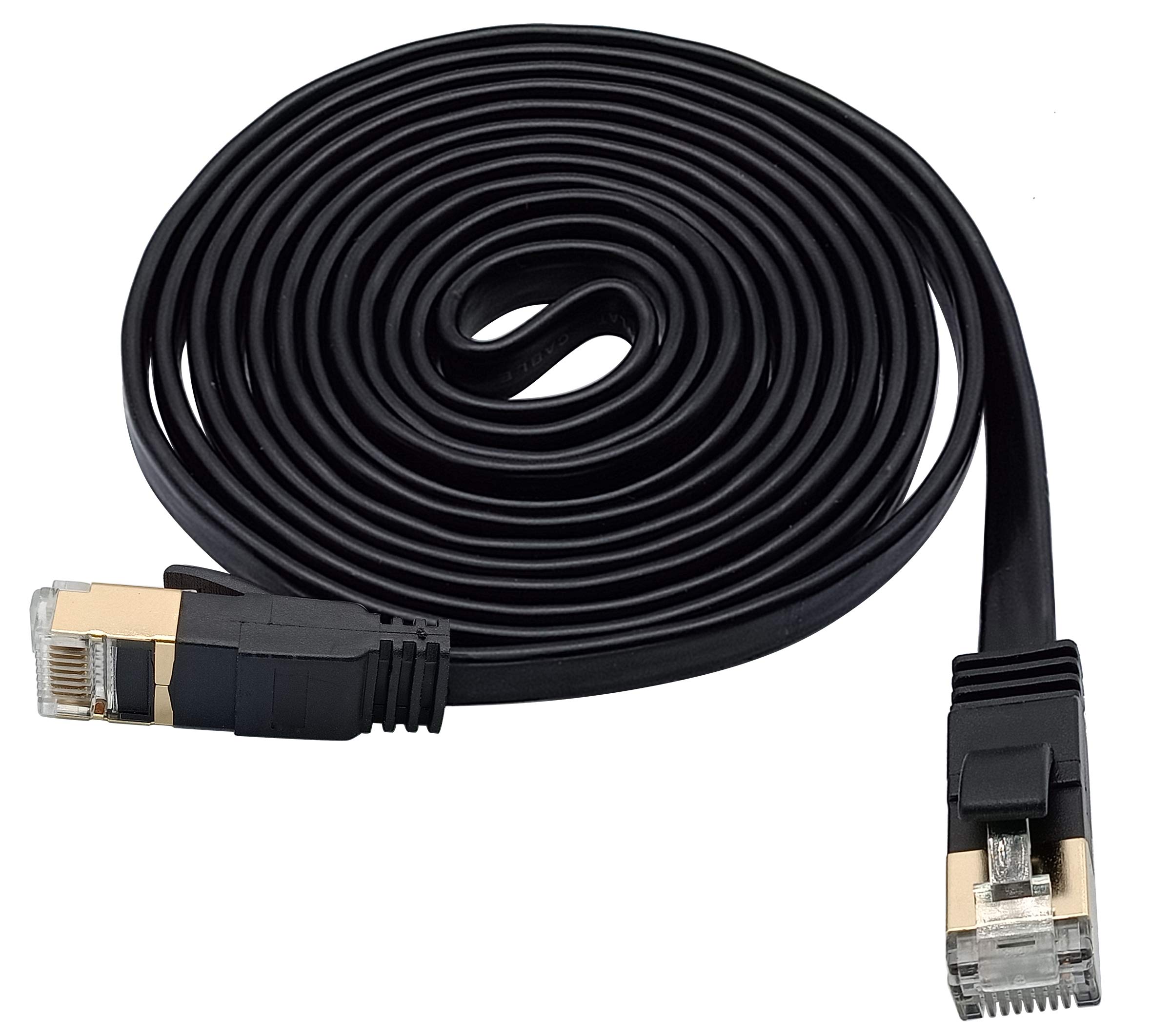 AAOTOKK Cat7 Network Cable,10 Gigabit 600Mhz Black Flat RJ45 Male Ethernet Patch Shielded Cable for RJ45 Snagless Connector Computer LAN Wire Router, Modem,Net Switch, Laptop,TV, Printers(2M/6 ft)