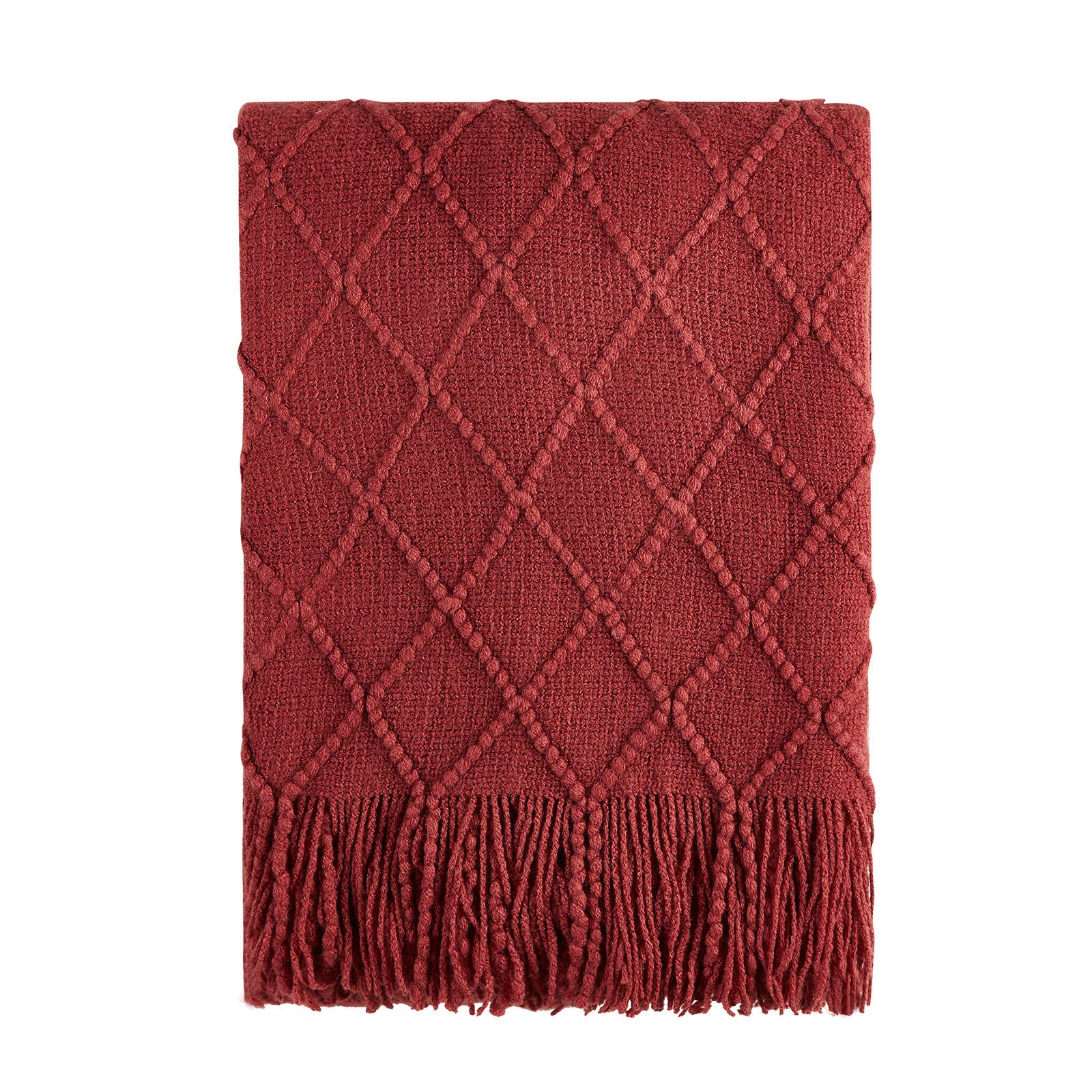 BOURINA Textured Solid Soft Sofa Throw Couch Cover Knitted Decorative Blanket,Cherry Red, 127x152cm — image 1