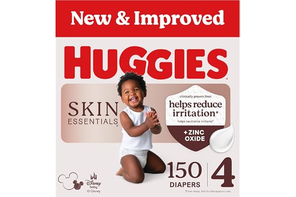 Huggies Size 4 Diapers, Skin Essentials Baby Diapers, Size 4 (22-37 lbs), 150 Count (6 Packs of 25), Packaging May Vary