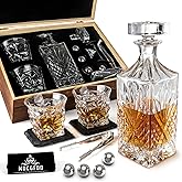 Whiskey Decanter Gift Set for Men with Whiskey Decanter, 2 Twisted Whiskey Glasses,4 Stainless Steel Chilling Whiskey Balls, 2 Slate Coasters Gifts for Men Dad