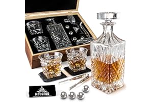 MDCGFOD Whiskey Decanter Gift Set for Men with Whiskey Decanter, 2 Twisted Whiskey Glasses,4 Stainless Steel Chilling Whiskey Balls, 2 Slate Coasters Gifts for Men Dad