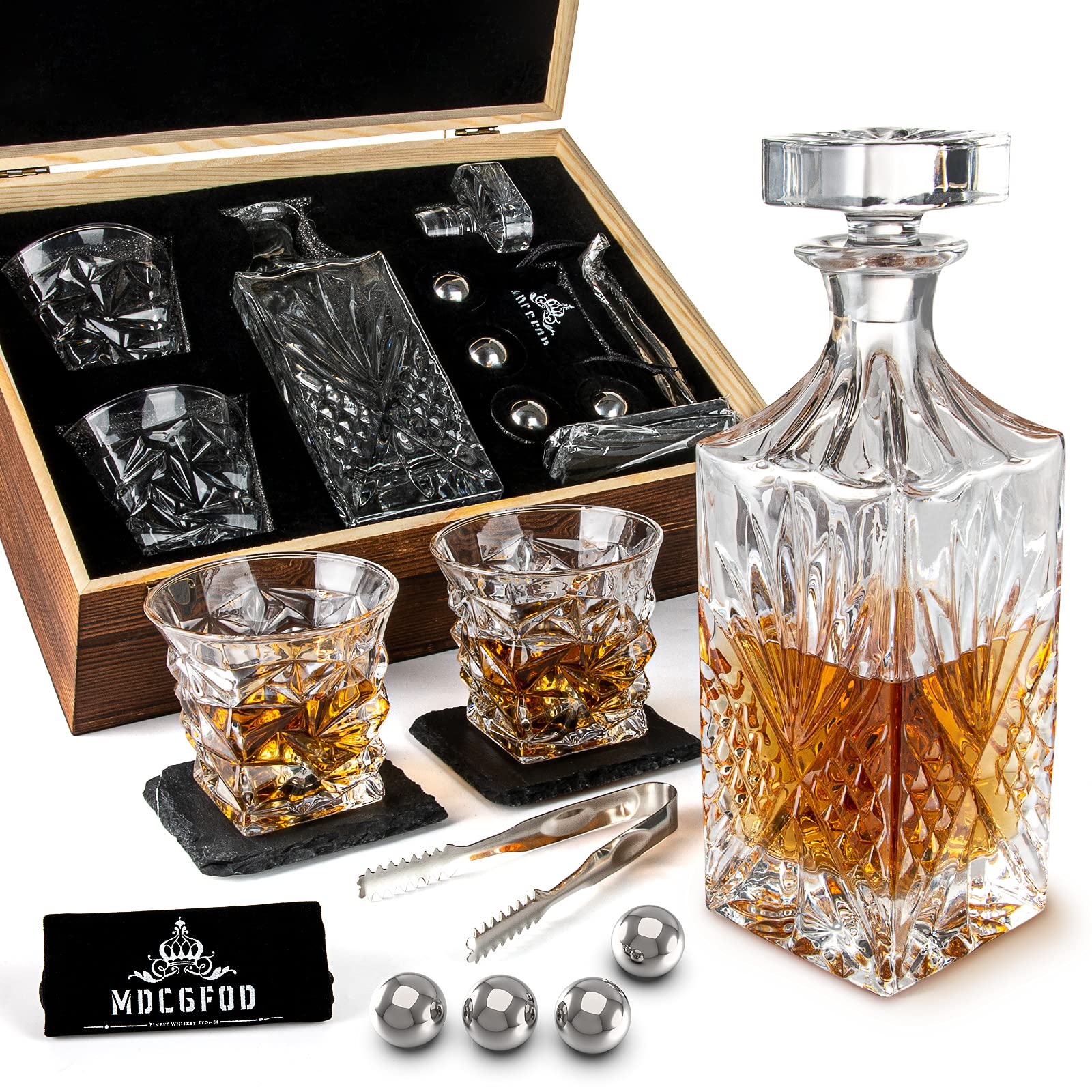 Photo 1 of ***FACTORY SEALED***Whiskey Decanter Gift Set for Men with Whiskey Decanter, 2 Twisted Whiskey Glasses,4 Stainless Steel Chilling Whiskey Balls, 2 Slate Coasters Gifts for Men Dad