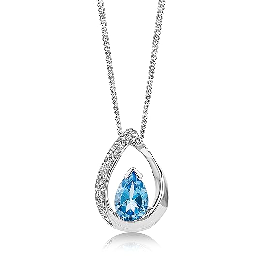 Miore Kette - Halskette Damen Weißgold 9 Karat / 375 Gold Kette Blauer Topas mit Diamant Brillianten 45 cm