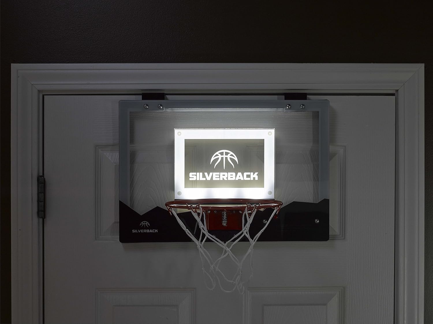 Silverback 23" LED Light-Up Over the Door Mini Basketball Hoop Includes Mini Basketball and Air Pump, Black : Kitchen & Dining