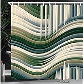 Ambesonne Striped Shower Curtain, Abstract Print Horizontal and Vertical Monochromatic Waves Stripes, Cloth Fabric Bathroom Decor Set with Hooks, 69" W x 70" L, Evergreen Blue Grey Beige