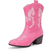 DREAM PAIRS Cowboy Boots for Women, Mid Calf Cowgirl Boots with Embroidery Round Toe Western Chunky Low Heel Shoes