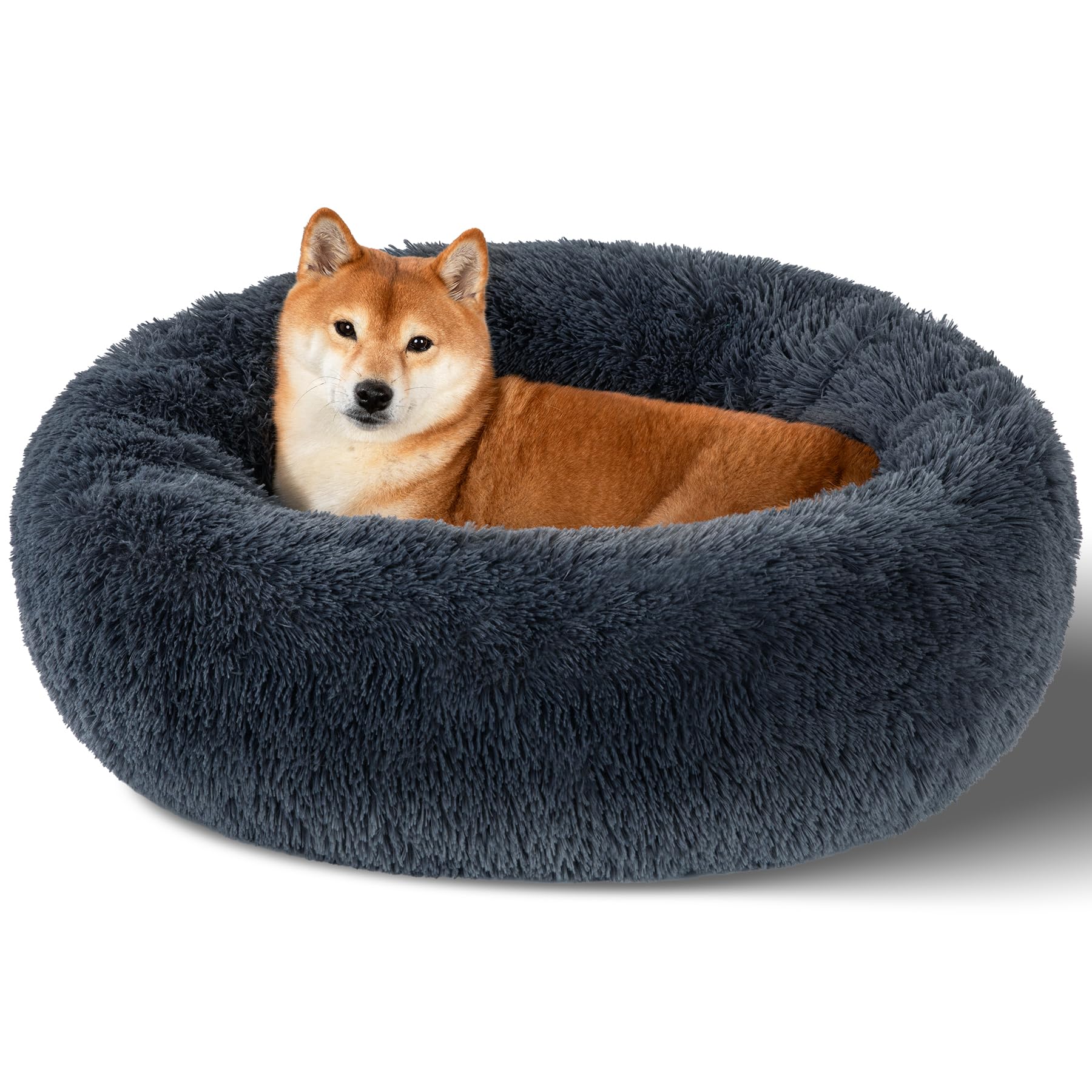 Photo 1 of ***(HEAVILY USED/ MINOR DAMAGE)***Dog Calming Beds for Medium Large Dogs Round Donut Washable Puppy Dog Bed, Anti-Slip Faux Fur Fluffy Donut Cuddle Anxiety Cat Pet Bed(36" Dark Grey)