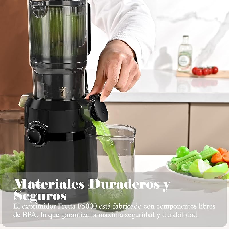 Extractor de Zumos y Verduras, Apertura de 108MM y Capacidad de 1L, Licuadora Prensado en Frio para Verduras Frutas Enteras, 200W Slow Juicer Machine, Fácil Montaje y Limpieza, Sin BPA (Negro)