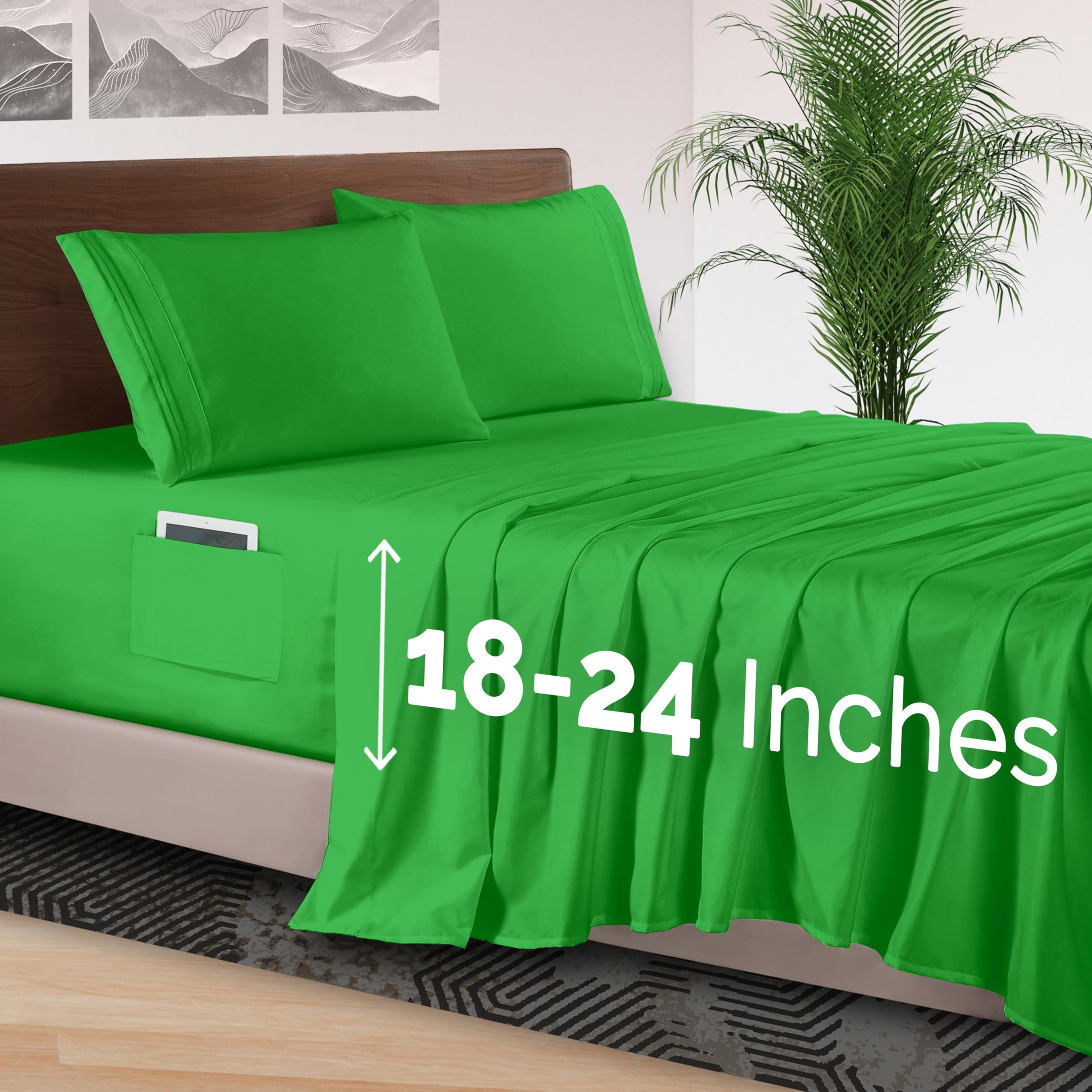Elegant Comfort 4-Piece Bed Sheet Set - Luxury Bedding 1500 Premium Hotel Quality Microfiber, All Around Elastic 18-24 Inches Deep Fitted Sheet- Extra Deep Pocket Sheets, Queen, Emerald Green Image Elegant Comfort 4-Piece Bed Sheet Set - Luxury Bedding 1500 Premium Hotel Quality Microfiber, All Around Elastic 18-24 Inches Deep Fitted Sheet- Extra Deep Pocket Sheets, Queen, Emerald Green Image