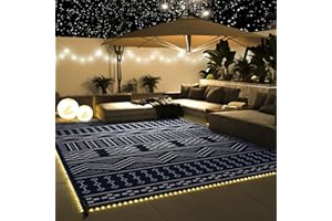 COCOER Outdoor Rug Carpet Waterproof 8x10 ft with LED Strip Lights-Patio Rug Mat Indoor Outdoor Rug for RV Camping Picnic Reversible Lightweight Plastic Straw Outside Rug for Patio Decor Decoration Boho Rug