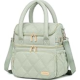 Weitars Lunch Bag for Women Men,Double Deck Lunch Box for Women,Quilted Lunch Tote for Work,Insulated Lunch Cooler Leakproof Lunchbox for Adult with Shoulder Strap &Pockets for Picnic Hiking (Green)