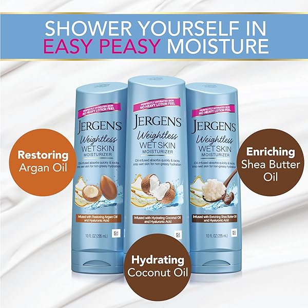 JERGENS WET SKIN BODY LOTION WITH COCONUT OIL, IN SHOWER LOTION FOR DRY SKIN, FAST-ABSORBING, NON-STICKY, DERMATOLOGIST TESTED, 10 OUNCE